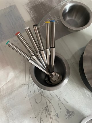 Set Fondue Acero Inoxidable y Cristal