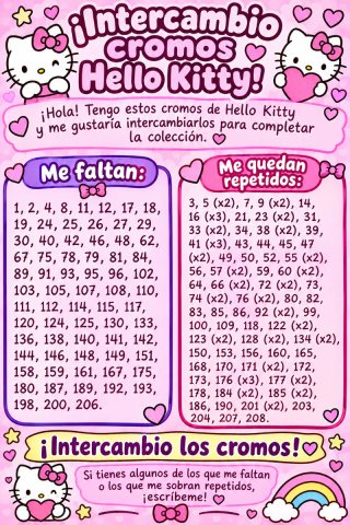 Cromos Hello Kitty para Intercambio