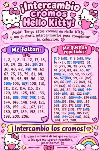Cromos Hello Kitty para Intercambio