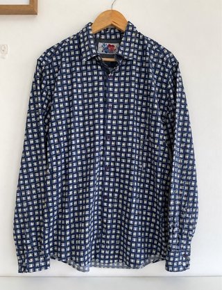 Camisa Desigual Hombre Azul Estampada Manga Larga
