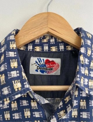 Camisa Desigual Hombre Azul Estampada Manga Larga