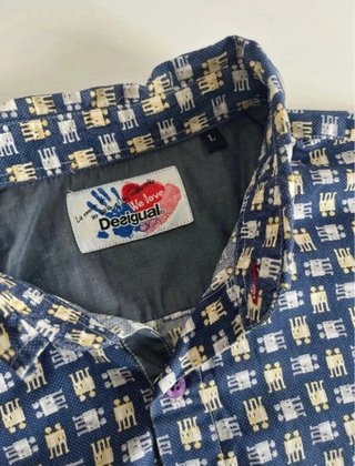 Camisa Desigual Hombre Azul Estampada Manga Larga