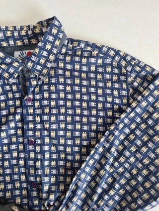 Camisa Desigual Hombre Azul Estampada Manga Larga
