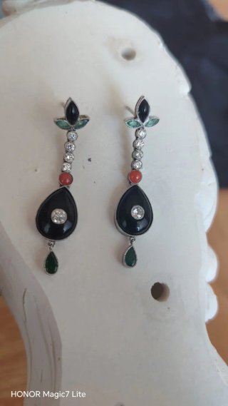 Pendientes Art Decó Platino Negro