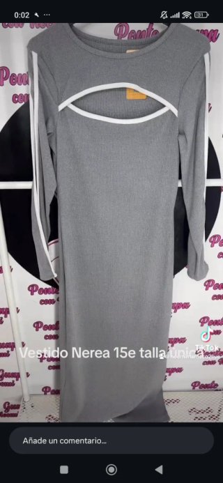 Vestido largo  gris con tiras blancas Canale estir