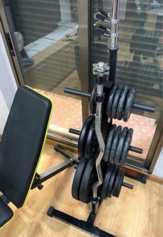 Lote de pesas y barra musculación