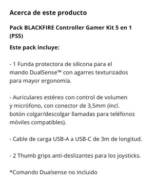 Kit Accesorios Mando PS5 BLACKFIRE 5 en 1