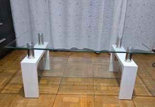 Mesa de centro cristal y madera 110x55x45cm