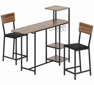 Mesa de Bar con Estantes y Sillas