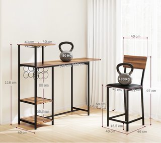 Mesa de Bar con Estantes y Sillas