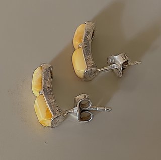Pendientes vintage de plata y ámbar, Rusia 1970s