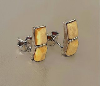 Pendientes vintage de plata y ámbar, Rusia 1970s