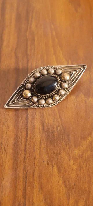Broche Plata Diseño Diamante Piedra Negra