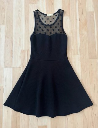 Vestido skater negro tul lunares M