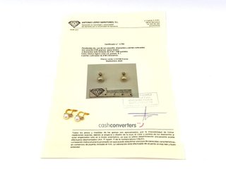 pendientes oro 18k con piedra con diamante,perla