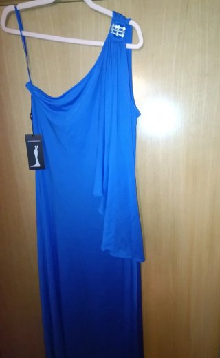 Nuevo. Vestido fiesta azul real broche brillantes