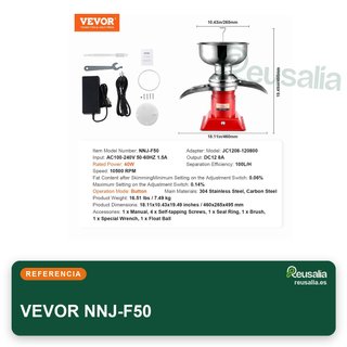 VEVOR separador leche centrífugo 30W acero