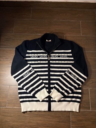 Liu Jo Cardigan Zip a Righe Perle Nera Bianca S