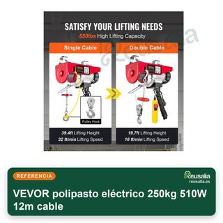 VEVOR polipasto eléctrico 250kg 510W 12m cable