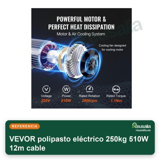 VEVOR polipasto eléctrico 250kg 510W 12m cable