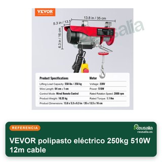 VEVOR polipasto eléctrico 250kg 510W 12m cable