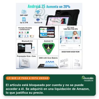 - UJJ 30GB Negro Tablet Android 15 10" Niños con