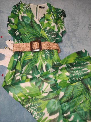 Vestido largo estampado hojas T40