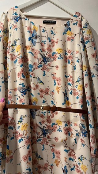 Vestido estampado flores y pájaros