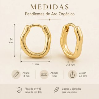Pendientes de Aro Orgánico Dorado Plata Chapado18k