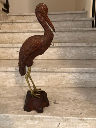 Scultura airone vintage in legno