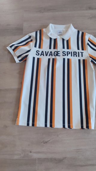 Camiseta Polo Zara Rayas Naranja y Azul