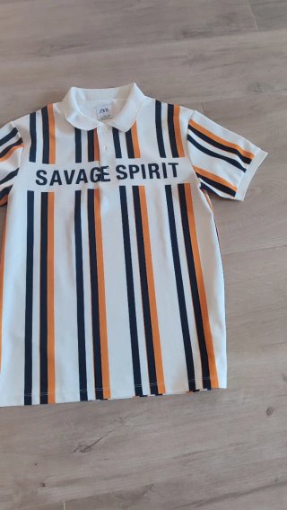 Camiseta Polo Zara Rayas Naranja y Azul