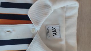 Camiseta Polo Zara Rayas Naranja y Azul