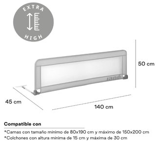 Jané Barrera de Cama Abatible 140 cm Gris