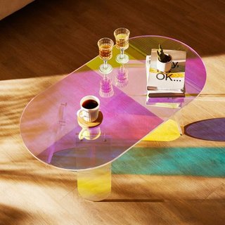 Mesa de Café Acrílica, Mesa de Final Acrílica Iridiscente, Mesa Lateral Acrílica Colorida de 13.8 pulgadas de altura, para Café, Bebida, Comida, Snack utilizada en Sala de Estar, Patio, Terraza