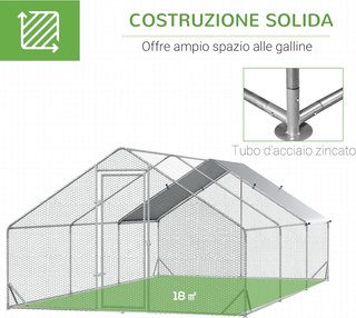 Gallinero Exterior Con Estructura Galvanizada Y Red Hexagonal, Gallinero Para Gallinas Con Cubierta De Tela Impermeable Para 12-18 Pollos, Patos Y Conejos, 3X6X2M