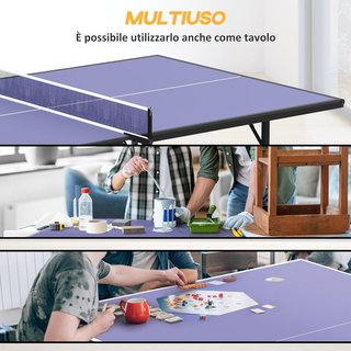 Mesa De Ping Pong Plegable Para Interiores, Mesa De Ping Pong Con Red, Montaje No Requerido, Azul Y Violeta