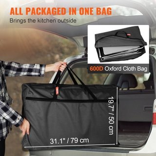 Mesa de Cocina para Camping, Mesa de Cocina Plegable para Exterior con Bolsa de Almacenamiento, Estación de Cocina de Aluminio con 3 Armarios y Paraviento Desmontable, Montaje Rápido para Picnics,...
