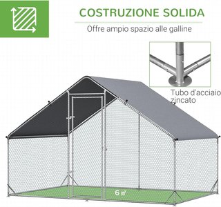 Gallinero Exterior Con Estructura Galvanizada Y Red Hexagonal, Gallinero Ponedoras Para Gallinas De Exterior Con Cubierta De Tela Impermeable Para 4-6 Pollos, Patos Y Conejos, 3X2X2M