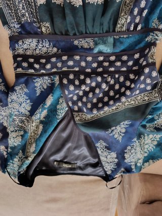 Vestido de fiesta azul y verde