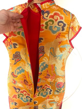 Vestido Qipao Cheongsam Satén Brocado Dragones