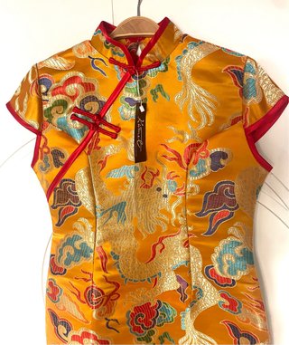 Vestido Qipao Cheongsam Satén Brocado Dragones