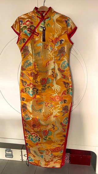 Vestido Qipao Cheongsam Satén Brocado Dragones