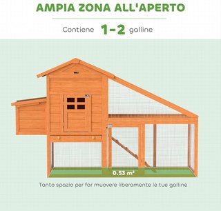Gallinero de Jardín de Madera de Abeto y Metal para 1-2 Gallinas, Gallinero con Área de Nido, Espacio Abierto y Casa, 179X67X115 Cm, Naranja