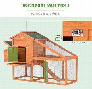 Gallinero de Jardín de Madera de Abeto y Metal para 1-2 Gallinas, Gallinero con Área de Nido, Espacio Abierto y Casa, 179X67X115 Cm, Naranja