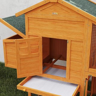 Gallinero de Jardín de Madera de Abeto y Metal para 1-2 Gallinas, Gallinero con Área de Nido, Espacio Abierto y Casa, 179X67X115 Cm, Naranja