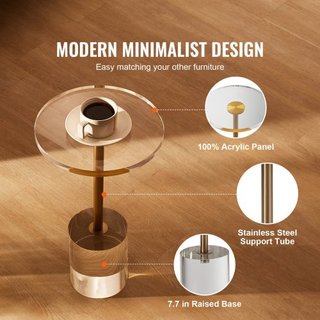 Mesa de Final Acrílica Clara, Mesa Lateral Acrílica con Base Sólida, Superficie Redonda de 11.9 x 11.9 pulgadas, Altura de 21.4 pulgadas, para Café, Bebida, Comida, Snack utilizada en Sala de Esta...