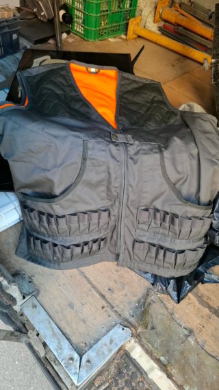 Chaleco de caza nuevo gris y naranja