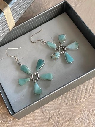 Pendientes Plata Ley Flores Larimar