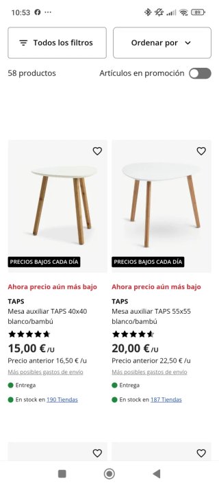 Tavoli ausiliari Jysk in bambù e legno
